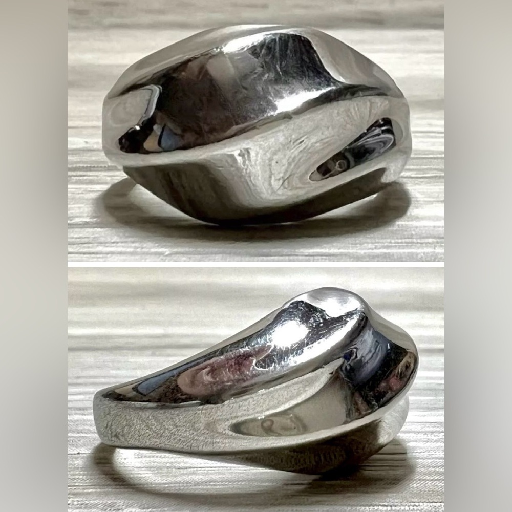 Vintage Designer Signed Sterling Silver Carinated Wavy Dome Ring, Size 6, 6.5g
